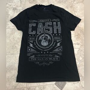 Black Graphic Johnny Cash Tee with Guitar Design